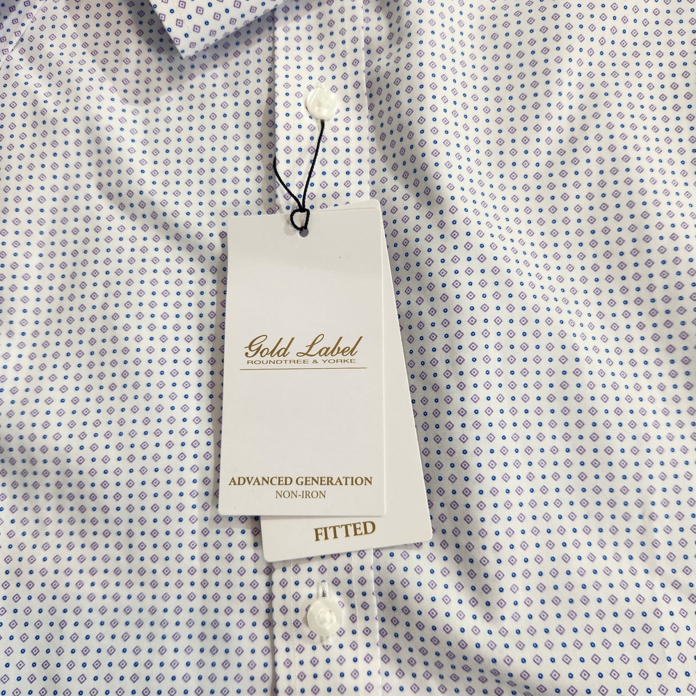 Roundtree Yorke Gold Label Men's Shirt Size 17 34 White Lilac Fitted Poplin 59 - Picture 6 of 13